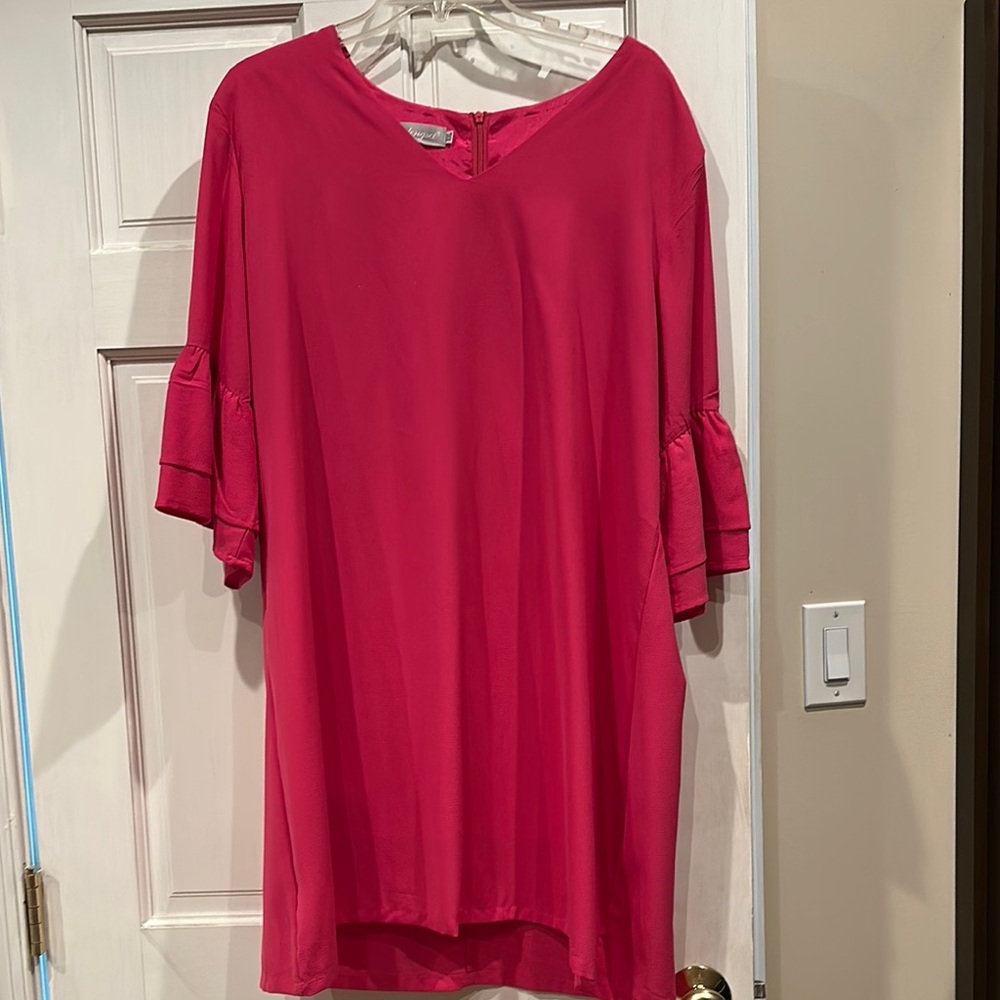 Pink Ruffle Sleeve Crepe Style Dress